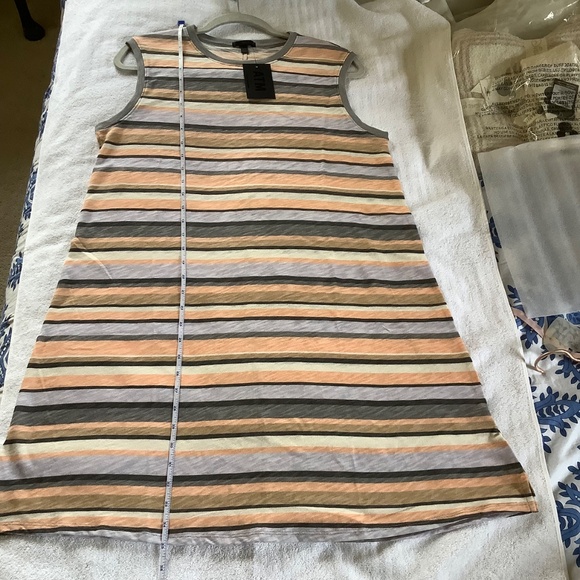 ATM Stripe Slub Jersey Tank Dress Grey Neutral Multi SZ L - Picture 13 of 16